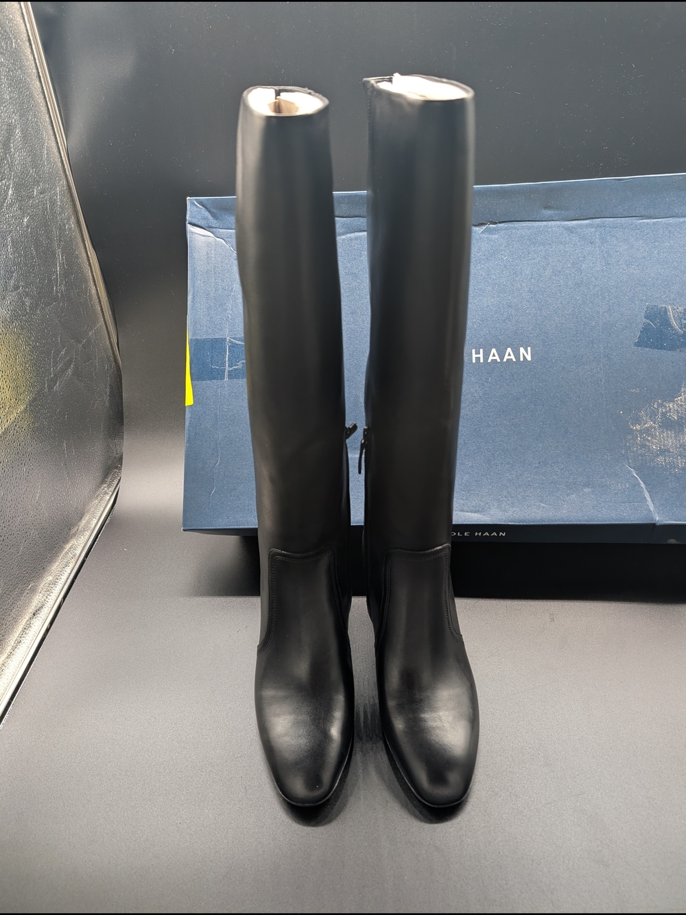 Cole Haan Women's Tall Black Leather Zip Boots